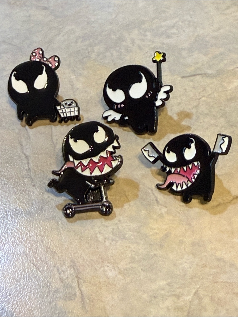 Kawaii Black Monster Enamel Pin Set with Pink Accents